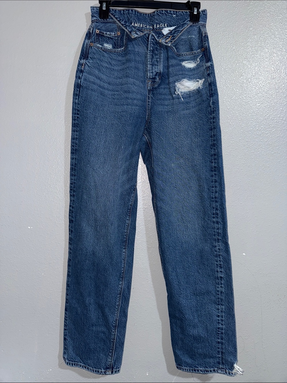 American Eagle Outfitters Dark Blue Distressed Straight Jeans